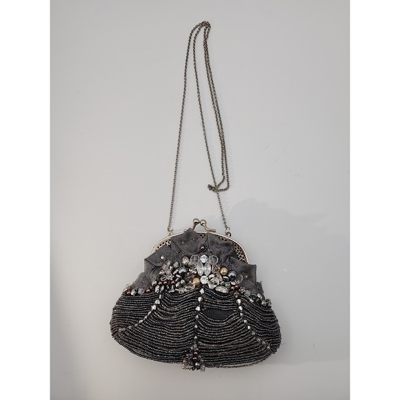 Mary Frances Handbags - Vintage grey‎ silver Mary Frances rhinestone beaded evening purse